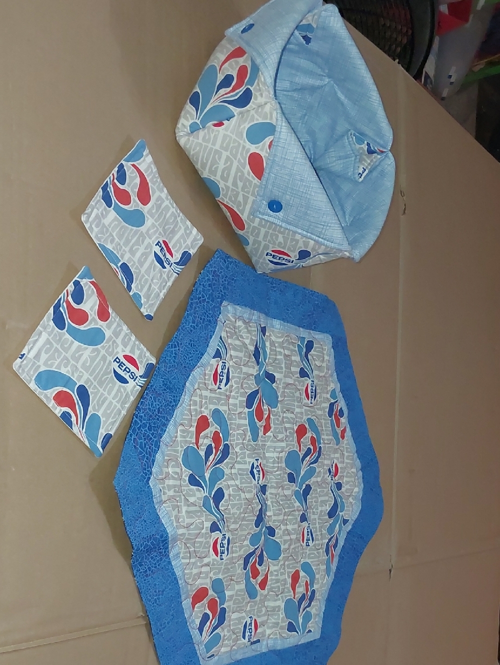 Pepsi 4-Piece Handmade Quilted Kitchen Set in Blue, Red & White